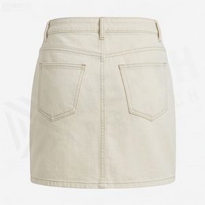 Jupe courte en jean taille haute pour femme, couleur unie, style décontracté avec poches, à porter toute l'année - Product Image 2