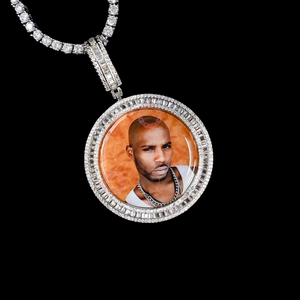 Dropshipping Hip Hop <b>Large</b> Disc Pendant Photo <b>Frame</b> Chain Fine Jewelry Pendants & Charms Trendy Men's Necklace - Product Image 1