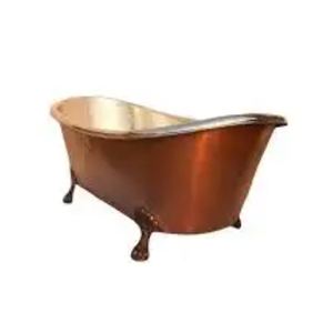 Bañera Ovalada Independiente de Cobre con Patas, Acabado Envejecido Natural, Interior y Exterior Niquelado, Baño de Lujo - I H C - Product Image 2