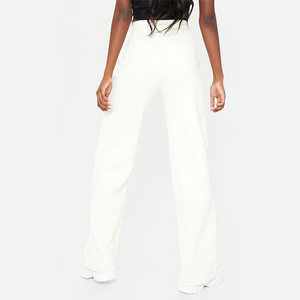 Pantalon en molleton pour femme, taille haute, coupe ample, jambe large, longueur intégrale, bleu clair uni, décontracté, avec cordon de serrage, tricoté, style automne - Product Image 4