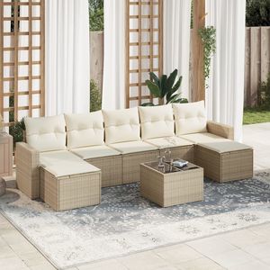 Poly Rattan Patio Sofa Set 8 Piece <b>Beige</b> Outdoor Furniture With <b>Cushions</b> Contemporary Design - Product Image 1