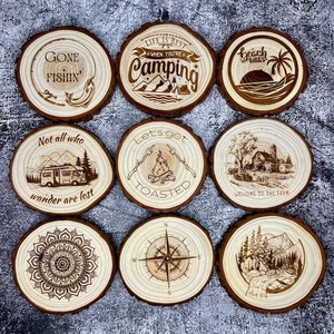 Posavasos de Madera de Fresno Hechos a Mano, Ecológicos, con Tapa y Cuchara, Patrones Variados Únicos, Venta al Por Mayor - Product Image 1