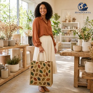 Sac fourre-tout en jute avec motif de feuilles brodé, fermeture éclair rectangulaire, poignée en corde, sac de courses réutilisable pour supermarché, vin, usage quotidien - Product Image 6