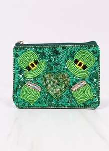 Monedero Artesanal con Lazo y Cuentas, Bolsa con Cremallera de Lentejuelas Verdes y Rosas para Mujeres y Niñas, Colecciones Boutique para el Día de San Patricio - Product Image 3