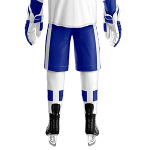 Royal Sports Men's Hockey Uniform Set White Blue Jersey Shorts Breathable 100% Polyester Adult Size <b>18</b> Heat-Transfer Printing - Product Image 3