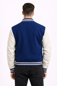 <b>Men</b> Royal Blue Varsity <b>Jacket</b> Contrast <b>White</b> Sleeves Letterman College Style <b>Jacket</b> - Product Image 3