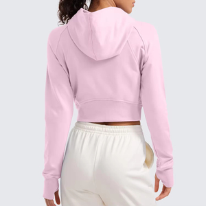 Sudadera Corta con Cremallera Rosa de Alta Calidad para Mujer, Sudadera Corta con Mangas Raglán, Sudadera Corta con Estampado Personalizado, Conjunto de Sudaderas para Mujer al por Mayor - Product Image 2