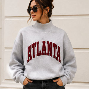 Atlanta Premium Cotton Fleece <b>Mock</b> <b>Neck</b> Sweatshirt Women Men Ladies Unisex Gingham Patch Polka Dot Chenille Letter Embroidery Ap - Product Image 1