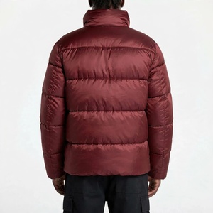 Heavyweight Maroon Puffer <b>Jacket</b> Winter Warm Glossy Outerwear Stand Up Collar Quilted Down Coat Casual Streetwear Zip Up - Product Image 2
