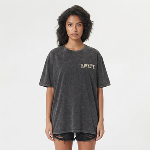 Camiseta de Verano para Mujer, Estilo Vintage, Lavado Ácido, 100% Algodón, Manga Corta, Hombros Caídos, Cuello Redondo - Product Image 1