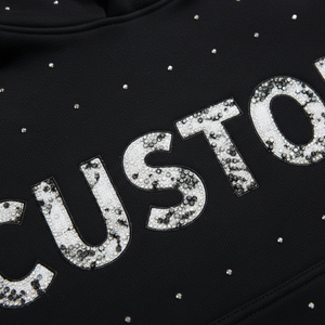 Sweat à capuche unisexe en coton de haute qualité avec strass personnalisés, style streetwear, en molleton bouclette brodé, haute densité GSM - Product Image 2