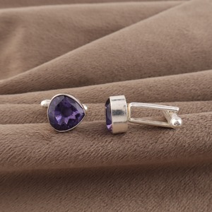 Boutons de manchette de luxe en argent sterling 925 avec pierre précieuse naturelle Iolite violette, fabriqués à la main par un designer, bijoux unisexes, cadeau - Product Image 4