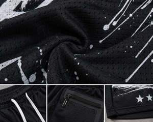 Regal Outfits <b>Men's</b> Black Mesh Basketball <b>Shorts</b> With <b>White</b> Logo Print Drawstring Waist Street Style <b>Short</b> <b>Shorts</b> - Product Image 2