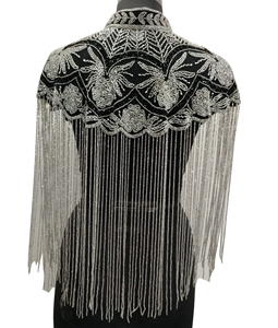Streetwear Club Sexy Vintage See Mesh High Quality Handmade Handbeaded Batwing Sleeve <b>Top</b> Luxury Long Fringes Poncho Women - Product Image 2