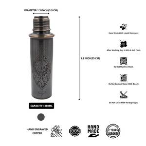 Botella de Agua de Cobre Negro Brillante Grabada a Mano de 27 Oz, Artículo de Regalo Premium Único, Revestimiento Anticorrosión, Tapa de Rosca, Clásica - Product Image 3