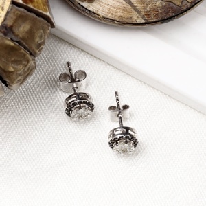 Pendientes de Oro Blanco Sólido de 18K con Diamantes Naturales Negros en Forma de Halo, Engastados en Racimo, Joyería Fina, Memoria Jewels - Product Image 3