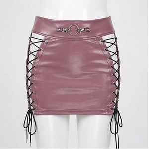 Jupe mini en cuir PU taille haute pour femme, style crayon à lacets, sexy, style club, couleur unie, brillante, adaptée à toutes les saisons - Product Image 1
