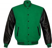 Veste de baseball personnalisable noire et orange pour homme, corps en laine et manches en cuir, boutons pression, style Letterman