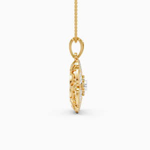 Classic Unisex 14K Solid <b>Gold</b> Rose <b>Gold</b> Synthetic Lab Grown Diamond <b>Necklace</b> Pear-Cut Center Stone Vintage Style Engagement Pave - Product Image 1