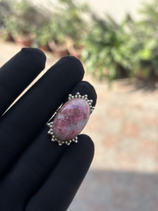 <b>Indian</b> Wedding Girls Thulite Gemstone <b>Ring</b> 925 Sterling Silver Bezel Setting Pave Setting Handmade Luxury Jewelry - Product Image 4