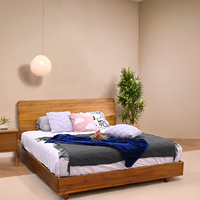 Cama Flotante Nórdica Moderna y Práctica, de Madera Maciza de Teca de Indonesia, Tamaño King, Altura Ajustable, Plataforma Sostenible y Duradera