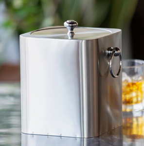 Seau à glace carré moderne en acier inoxydable avec couvercle, seau à glace haut de gamme en acier brossé pour vin et whisky, accessoires de bar - Product Image 1