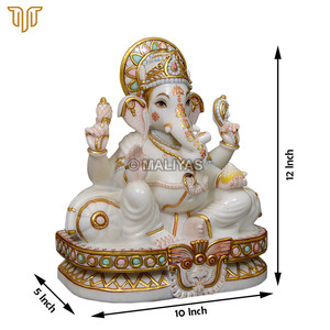 Estatua de Ganesha de Mármol Blanco Puro |   Ídolo del Dios Ganesha Hecho a Mano |   Murti de Ganpati de Mármol Premium para Templo en Casa, 12 Pulgadas - Product Image 6