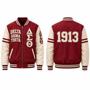 เสื้อแจ็คเก็ตวาร์ซิตี้ Delta Sigma Theta สำหรับผู้ชาย สีแดงเข้ม ปักลาย 1913 สไตล์ Preppy แบบซิปด้านหน้า - Product Image 4