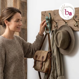 Porte-manteau mural en fer moulé, laiton vintage, motif chat bleu vieilli, durable et écologique, crochet simple pour vêtements, fixation murale - Product Image 2