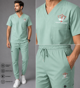 Conjunto de Uniforme Médico para Hombre, Cuello en V, Color Verde Menta, Tela de Algodón y Poliéster, Uniformes de Hospital - Product Image 3