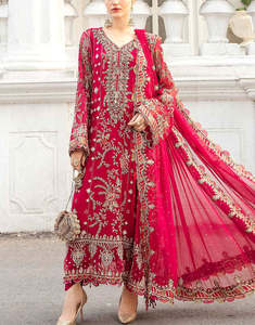 Latest Designs <b>Red</b> Embroidered Ankle-Length Traditional Indian & Pakistani Wedding Dress Women Formal Evening Wear Party Dresses - Product Image 6