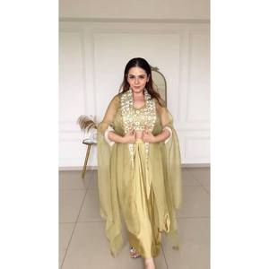 Lehenga Saree Dorado de Talla Única para Mujer, Diseño RTC, Listo para Usar, para Bodas y Fiestas - Product Image 3
