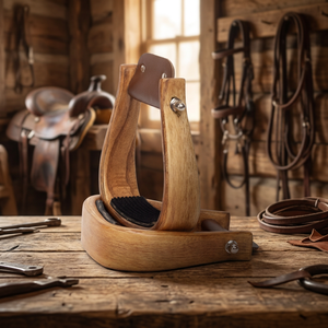 2 Natural Wood Wide Barrel Western Stirrups for Western Saddle-Leather Tread SUS304 Hardware - Product Image 4