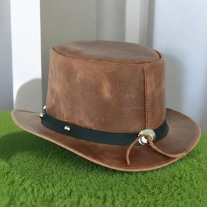 Premium quality custom made Handmade Leather <b>Top</b> Hat Victorian Style Steampunk Cowboy Festival Headwear - Product Image 5