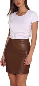 Jupe en cuir véritable pour femme, taille haute, confortable et extensible, idéale pour les tenues décontractées – Nouvelle collection très prisée - Product Image 5