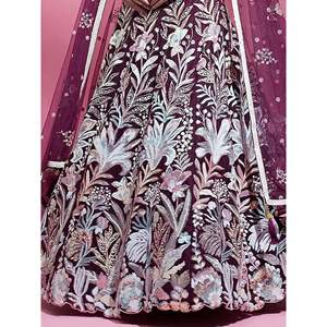 Dazzling Wine <b>Sequin</b> Net Engagement Lehenga Choli for Women - Product Image 4