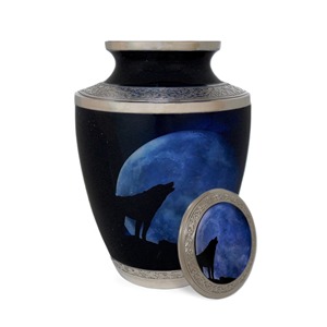 Urna Funeraria Conmemorativa de Lobo Azul a la Luna con Cúpula, Urna Funeraria de Aluminio Vintage Decorativa y Ecológica - Product Image 3