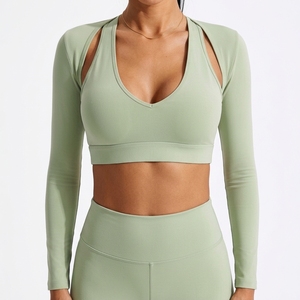 Wholesale Women's Slim Fit 3-Piece Yoga Set Crew Neck Backless High Waist Spandex/Nylon Quick Dry Custom Front Logo Position OEM - Product Image 4