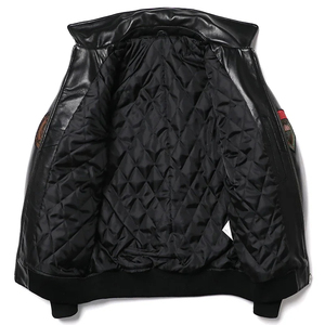 Veste en cuir véritable pour homme en peau de mouton 2026 avec patchs brodés, col rabattable, fermeture éclair, style motard - Product Image 3