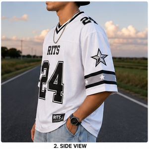 RITS เสื้อฟุตบอลตาข่ายสีขาวสำหรับทุกเพศหมายเลข 24 คอแมนดารินแขนสั้นระบายอากาศได้สายรัดปรับระดับได้ชุดกีฬาปกติ - Product Image 3