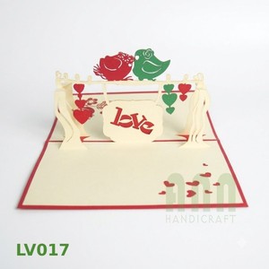 ANN HANDICRAFT Handmade 3D Love Bird Pop-Up Wedding Invitation Card with Die-Cut Custom Printed Design Hanoi Paper Craft - Product Image 1