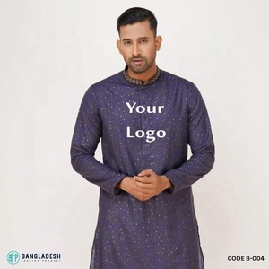 Pijama Kurti y Kurta de algodón para parejas de diseñadores, batas de patrón sólido con estampado de lámina multicolor para exportar desde BD - Product Image 3