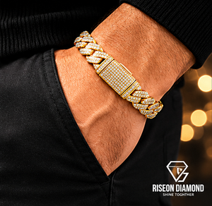 Bracelet de luxe pour homme en or jaune 18 carats, maille cubaine, entièrement pavé de diamants, fermoir boîte, avec accents de diamants de laboratoire, bracelet de poignet statement - Product Image 5