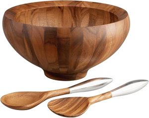 Luxury Acacia Wood Salad Bowl Set with Wooden Serving Spoon & Fork Large Natural Wooden Mixing Bowl for Salad Fruit <b>Pasta</b> - Product Image 1