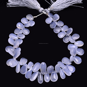 Perles de chalcédoine bleu ciel lisses de qualité supérieure, faites à la main, en forme de poire, 8 pouces, brin de pierres précieuses certifiées, origine Turquie, pour la fabrication de bijoux - Product Image 1