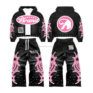 Conjunto de Sudadera con Capucha y Pantalones Deportivos de Invierno Unisex Personalizados, 100% Algodón, Estilo Vintage, con Cremallera y Pedrería para Hombre y Mujer - Product Image 1