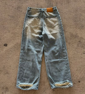 Jean en denim délavé personnalisé, coupe large, déchiré, clouté, respirant, séchage rapide, pour homme, streetwear premium, coupe classique, OEM ODM - Product Image 5