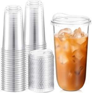 Gobelets jetables en plastique transparent avec couvercles à bec pour café, smoothies et boissons froides - pour les cafés et les plats à emporter - Product Image 1