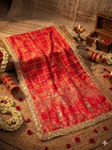 Sari Elegante de Diseño Bollywood Indio-Pakistaní, Saree Étnico Chic Rojo de Tela de Seda Dola Suave, Exclusivo y Moderno de Boutique India Nx - Product Image 5