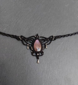 Handmade Labradorite Macrame Choker <b>Necklace</b> Black Cord Boho Gothic Jewelry Natural Labradorite Stone <b>Statement</b> <b>Necklace</b> - Product Image 1
